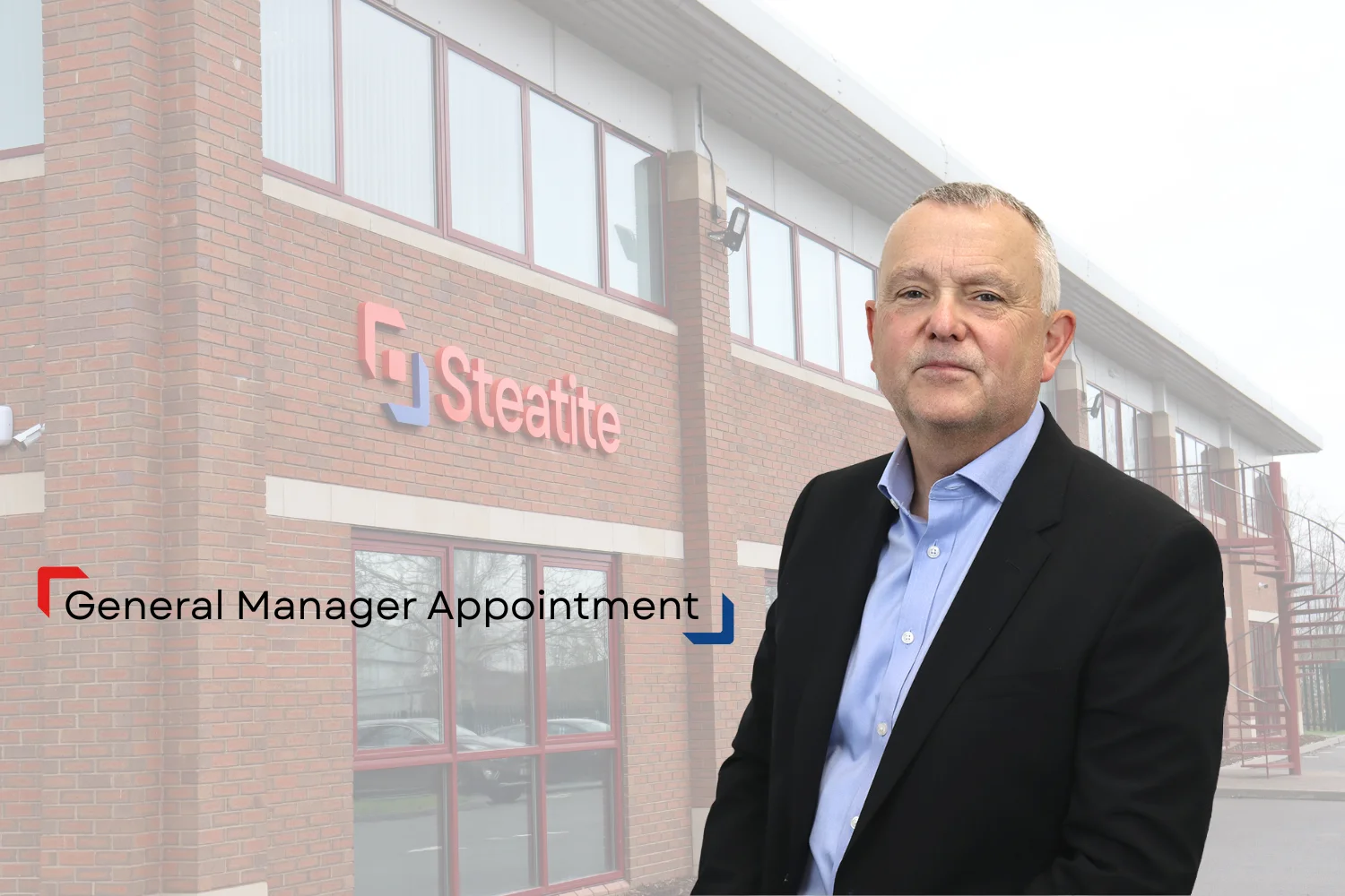 general manager standing in front of Steatite building