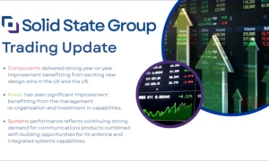 Stocks and shares graph with company trading update